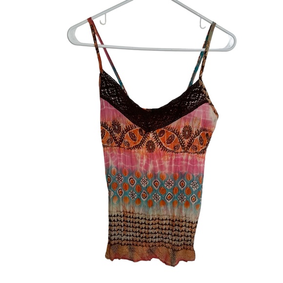Vintage Forever 21 Camisole Tank Top Brown Pink Geometric Lace - Picture 1 of 9